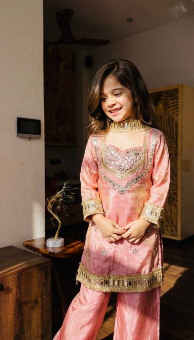 Kids Ethnic Wear Fendy Silk Pink Wholesale kids clothing suppliers in Surat